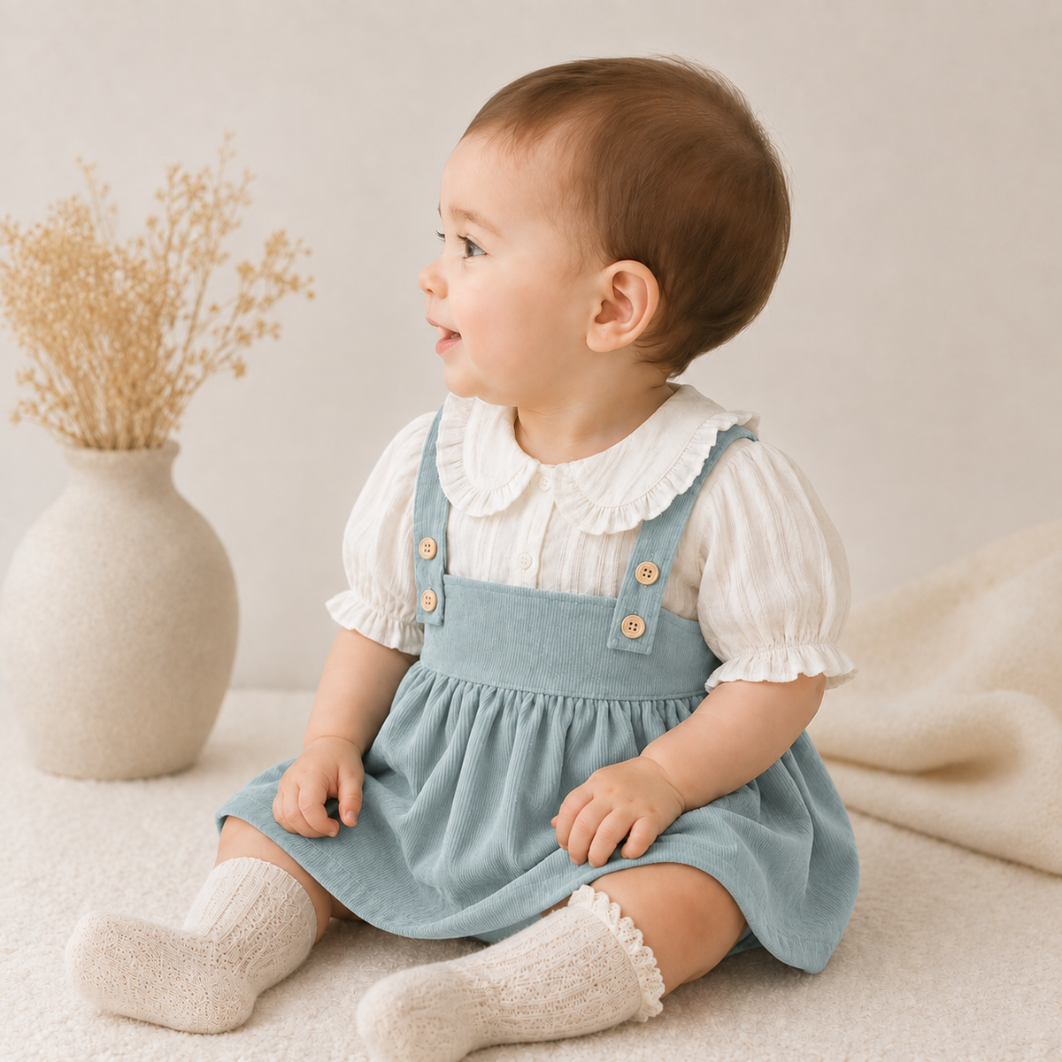 Georgia Dusty Blue Corduroy Dress