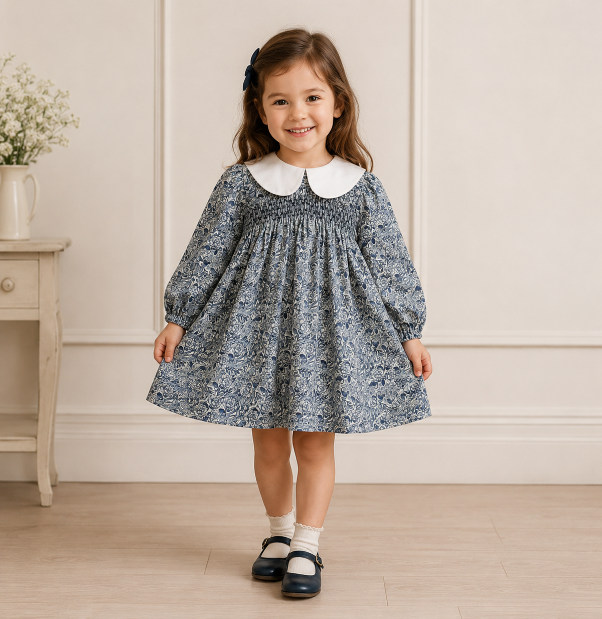Charlotte Blue Floral Smock Dress