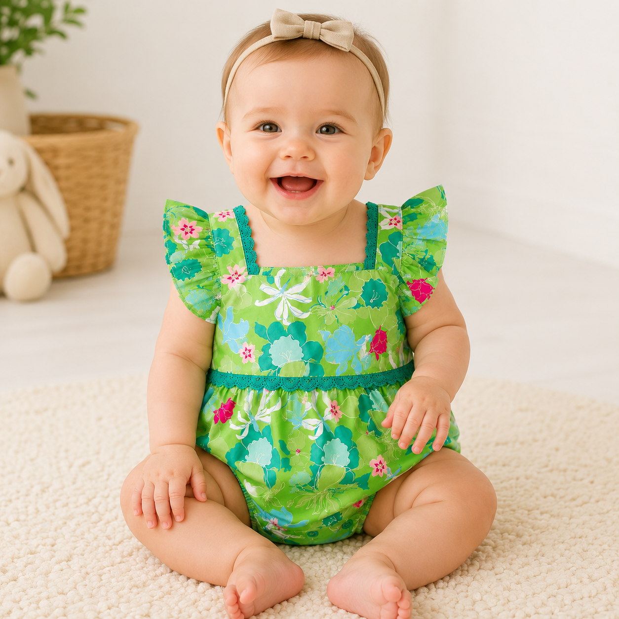 Lara Green Flowers Romper
