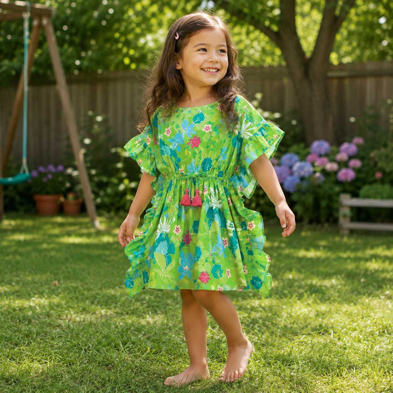 Adelina Green Flowers Tunic