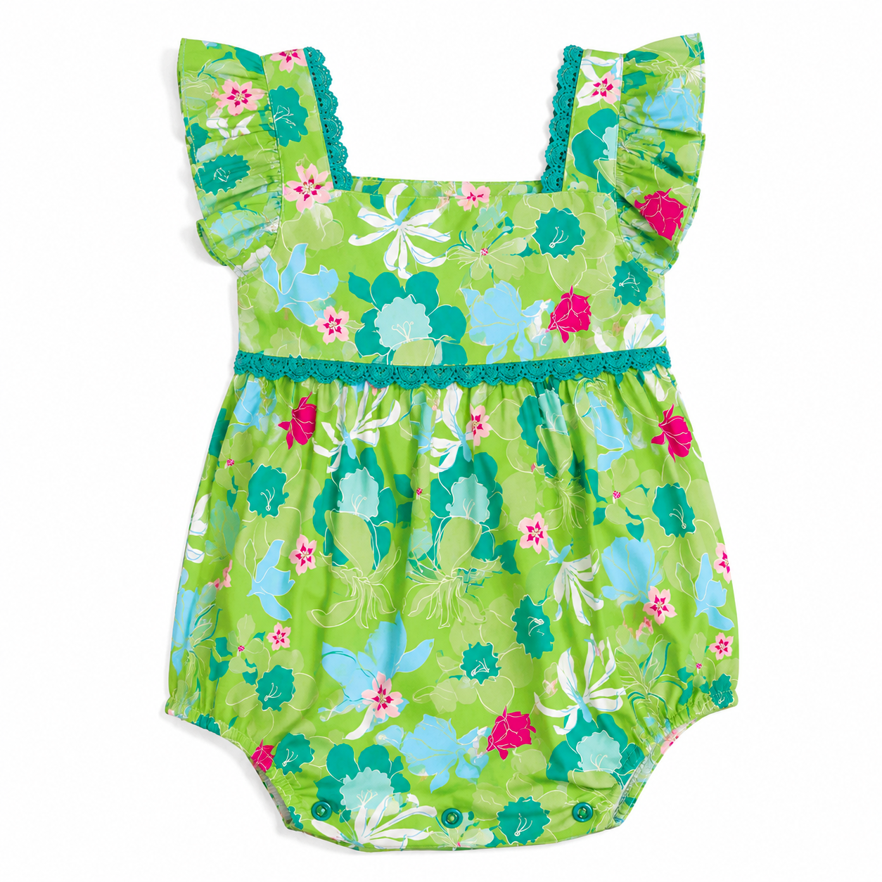 Lara Green Flowers Romper