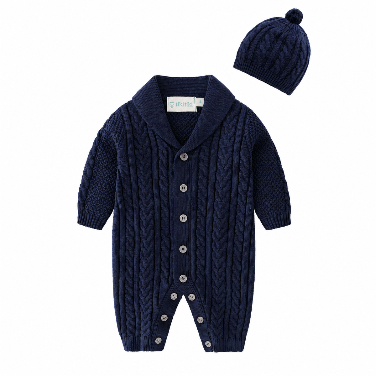 Evan Navy Cable Knit Romper