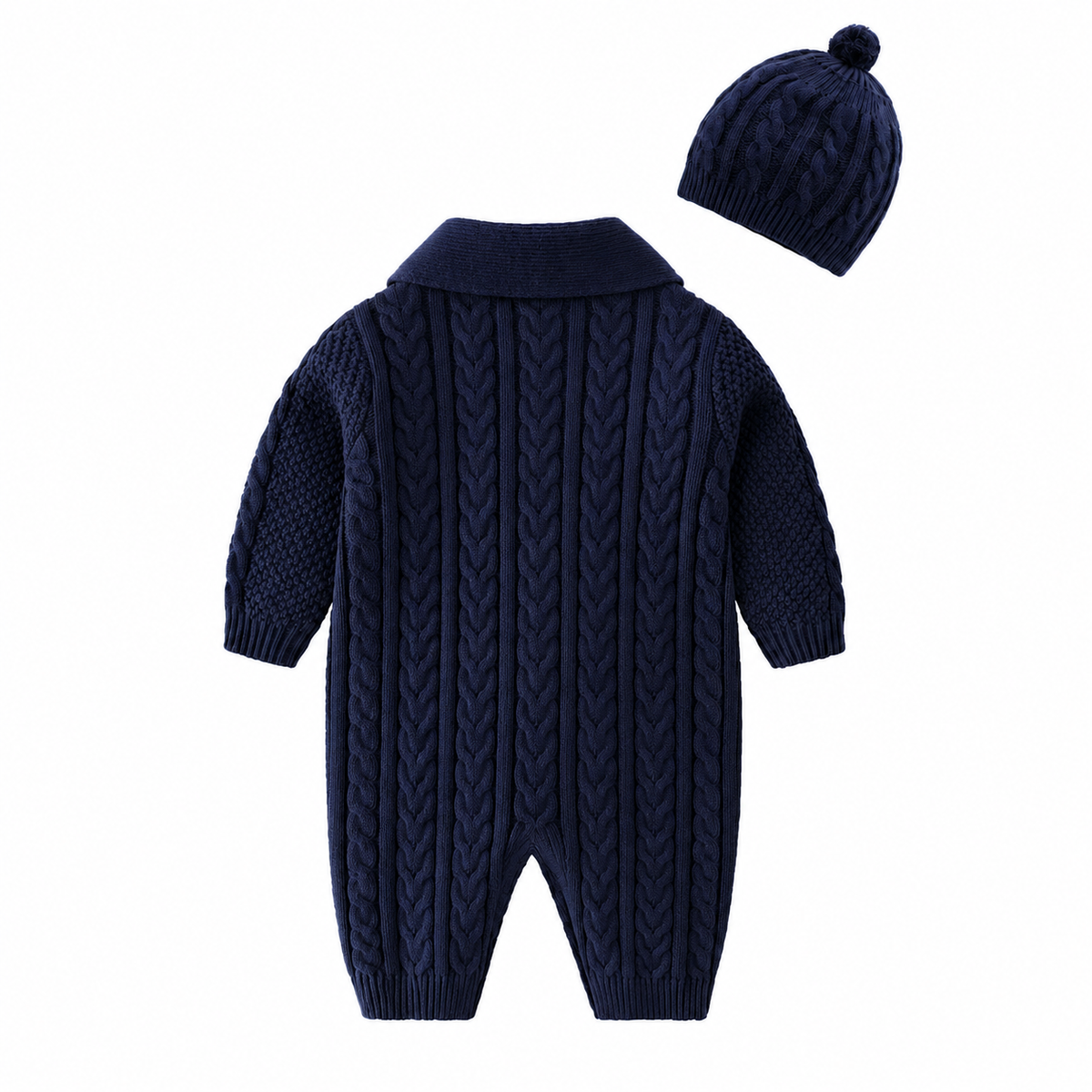 Evan Navy Cable Knit Romper