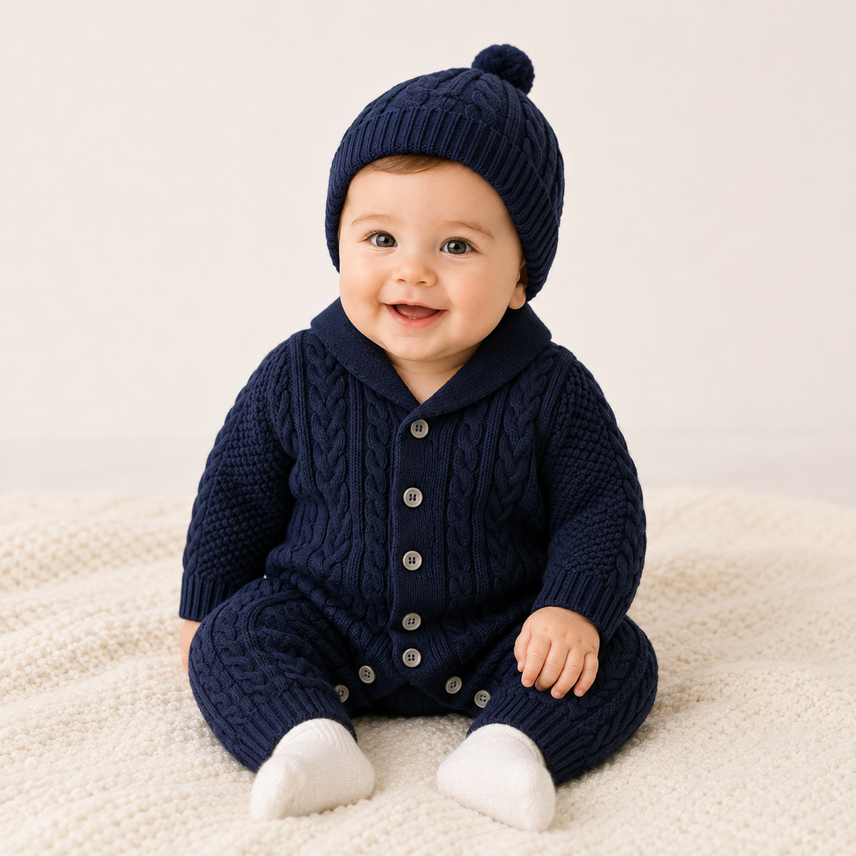 Evan Navy Cable Knit Romper
