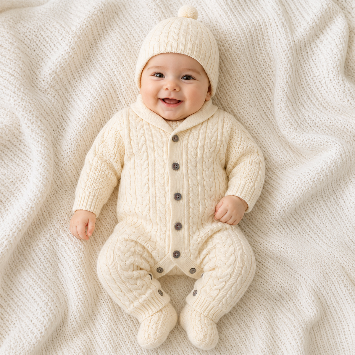 Evan Ivory Cable Knit Romper
