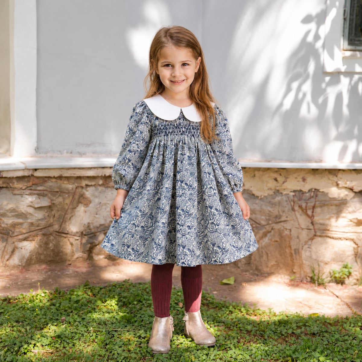 Charlotte Blue Floral Smock Dress